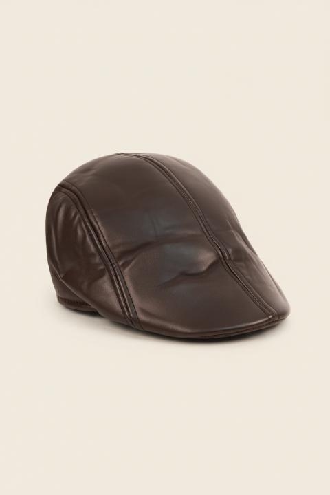 Faux leather cap, Dark Brown