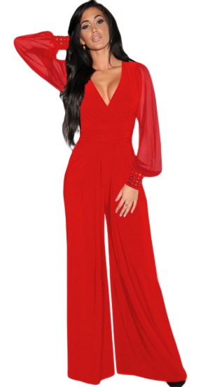 Elegant jumpsuit with v-neckline Georgina, red