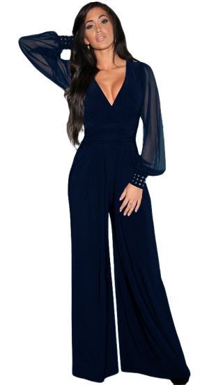 Elegant jumpsuit with v-neckline Georgina, dark blue