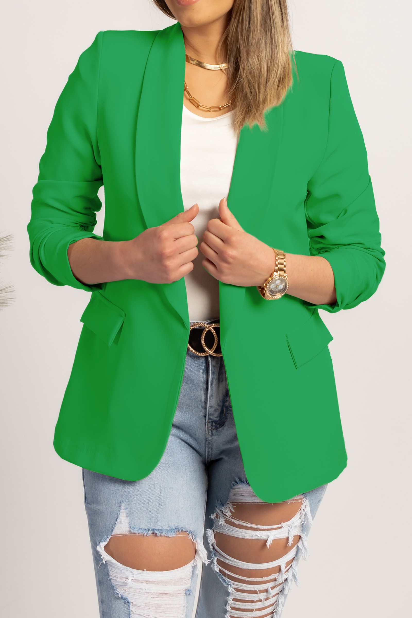 Slot verband Steken Turina long blazer with classic collar, green --38%